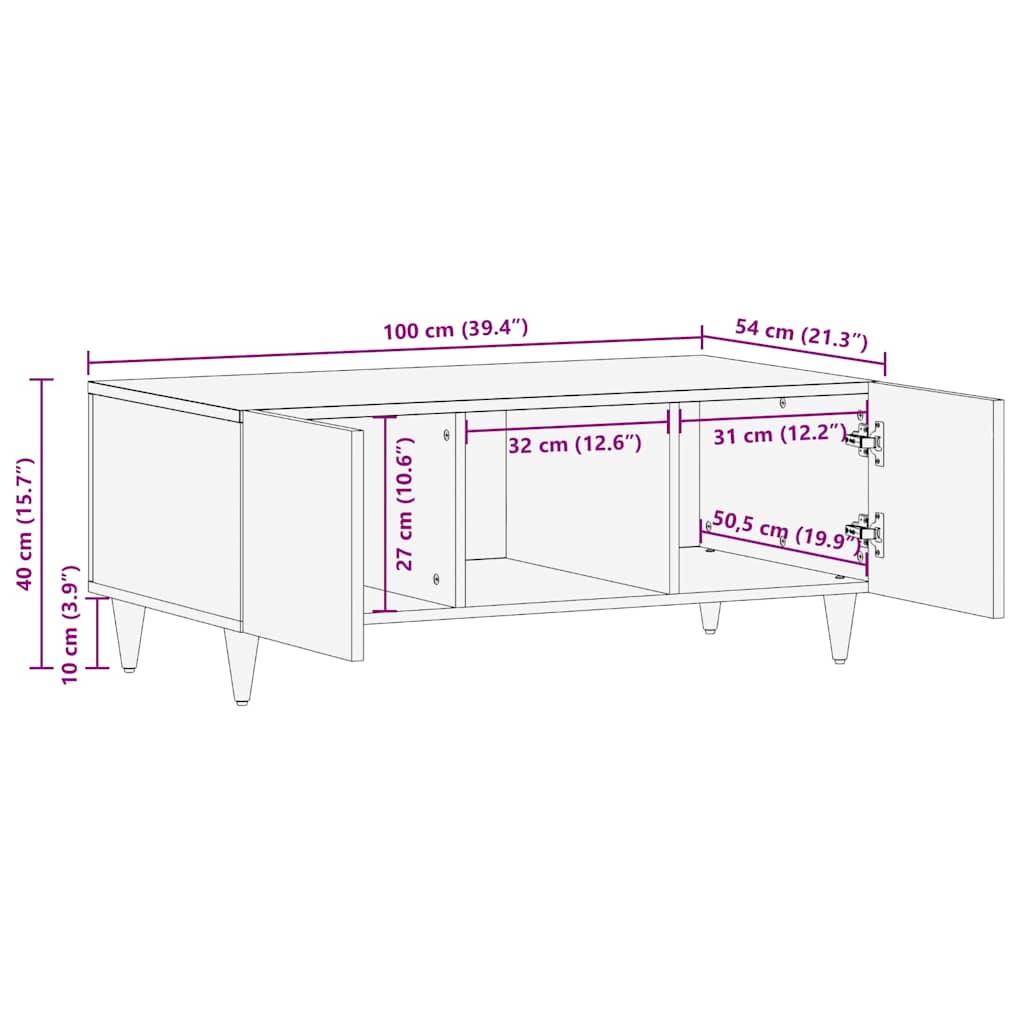 Coffee Table 100 X 54 X 40 Cm Solid Mango Wood