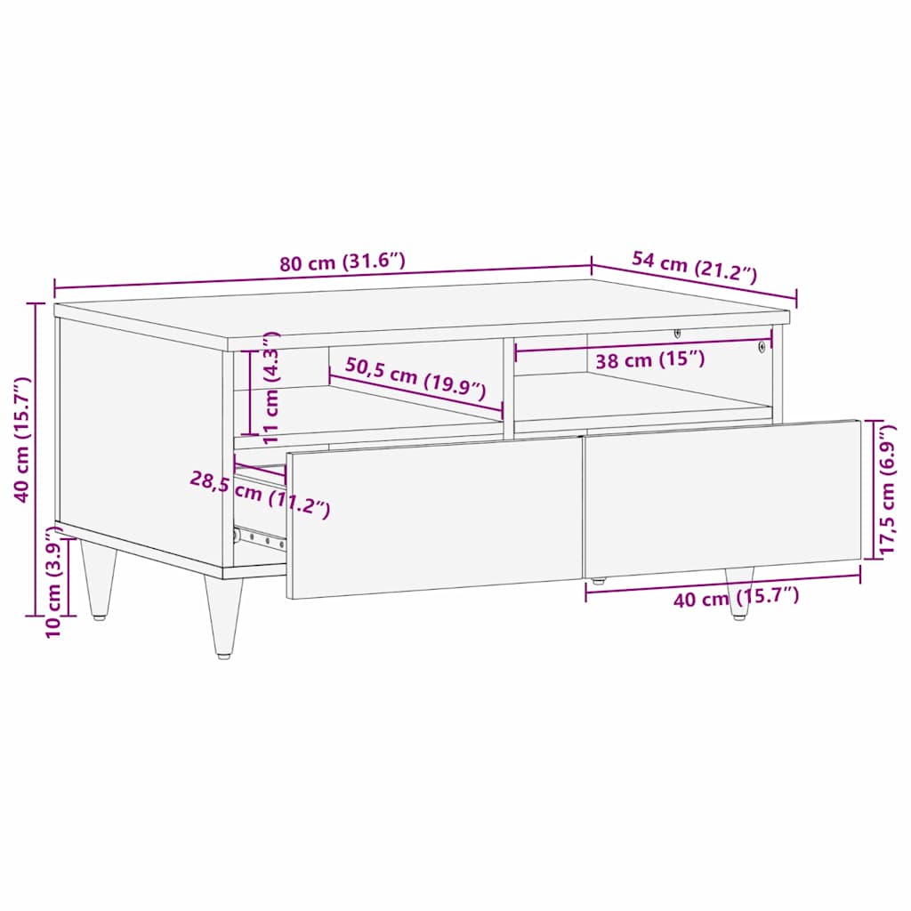 Coffee Table 80 X 54 X 40 Cm Solid Mango Wood