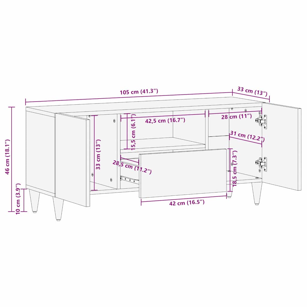 Tv Cabinet 105 X 33 X 46 Cm Solid Mango Wood