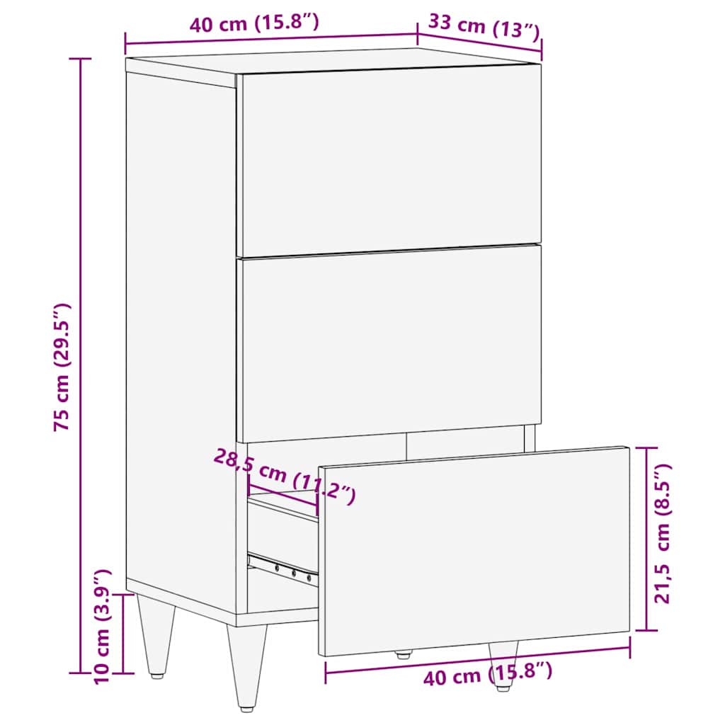 Sideboard With Drawer 40 X 33 X 75 Cm Solid Mango Wood 1