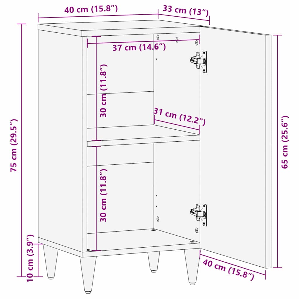Sideboard With Shelf Brown 40 X 33 X 75 Cm Solid Mango Wood