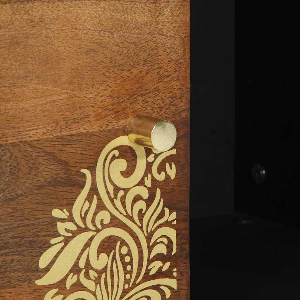 Media Storage Cabinet Sideboard Gold 80 X 33 75 Cm Solid Mango Wood Grey Black 8