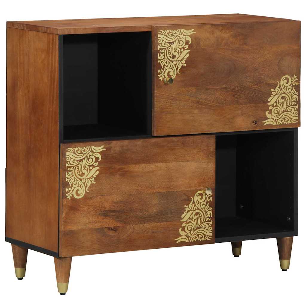 Media Storage Cabinet Sideboard Gold 80 X 33 75 Cm Solid Mango Wood Grey Black 8
