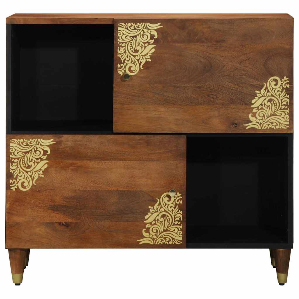 Media Storage Cabinet Sideboard Gold 80 X 33 75 Cm Solid Mango Wood Grey Black 8