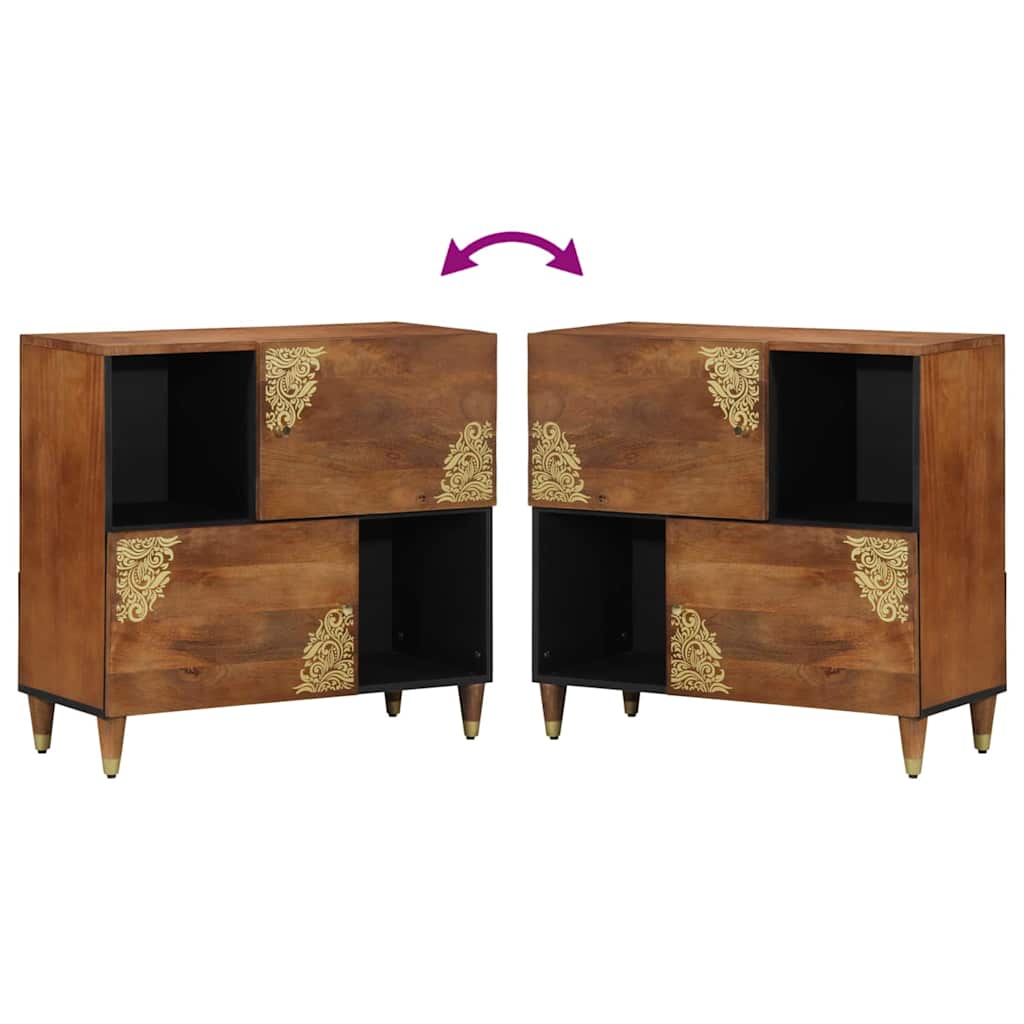 Media Storage Cabinet Sideboard Gold 80 X 33 75 Cm Solid Mango Wood Grey Black 8
