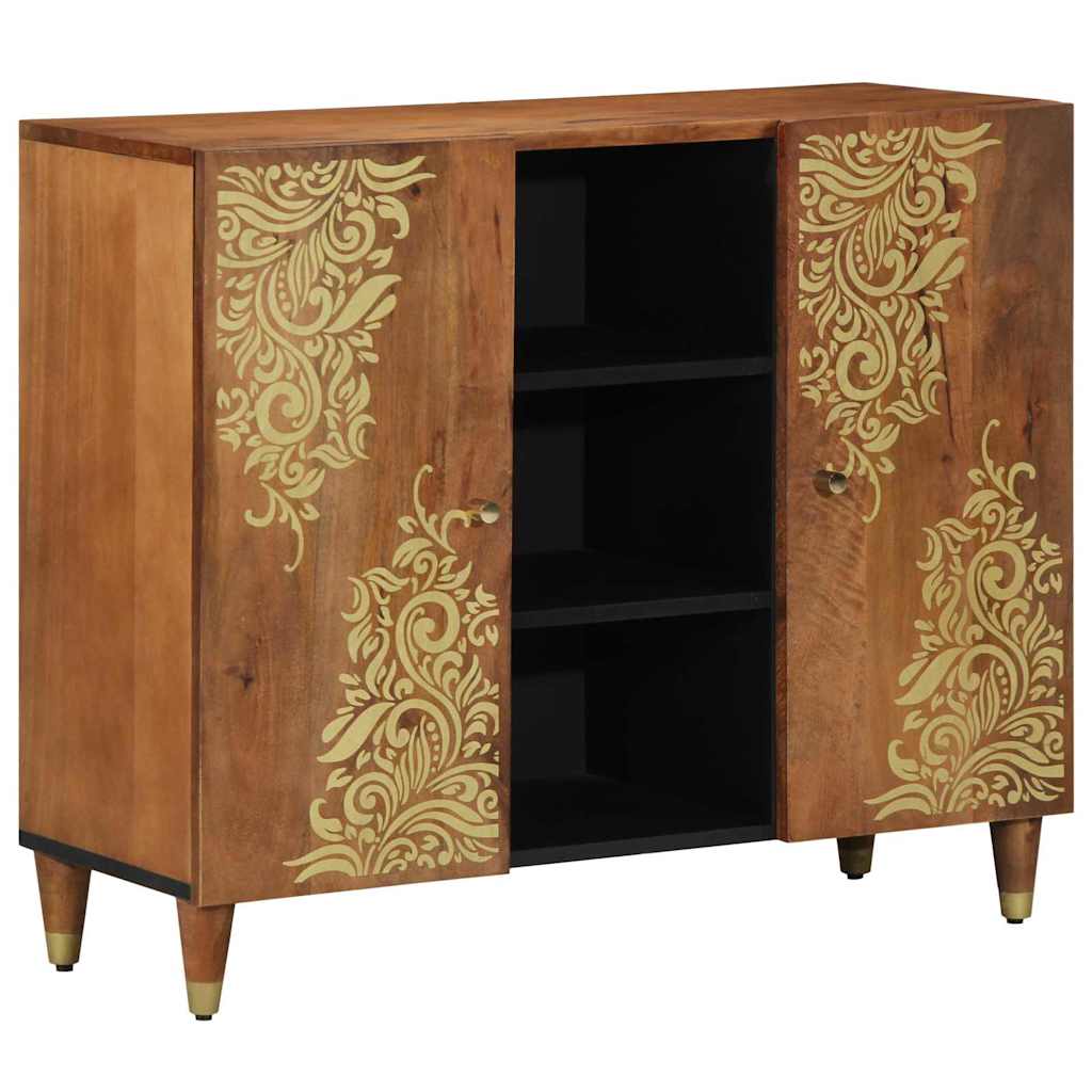 Media Storage Cabinet Sideboard Shelf 90 X 33 75 Cm Solid Mango Wood Black Grey