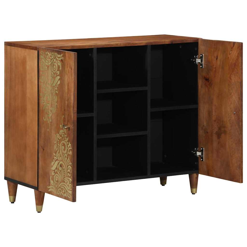 Media Storage Cabinet Sideboard Shelf 90 X 33 75 Cm Solid Mango Wood Black Grey