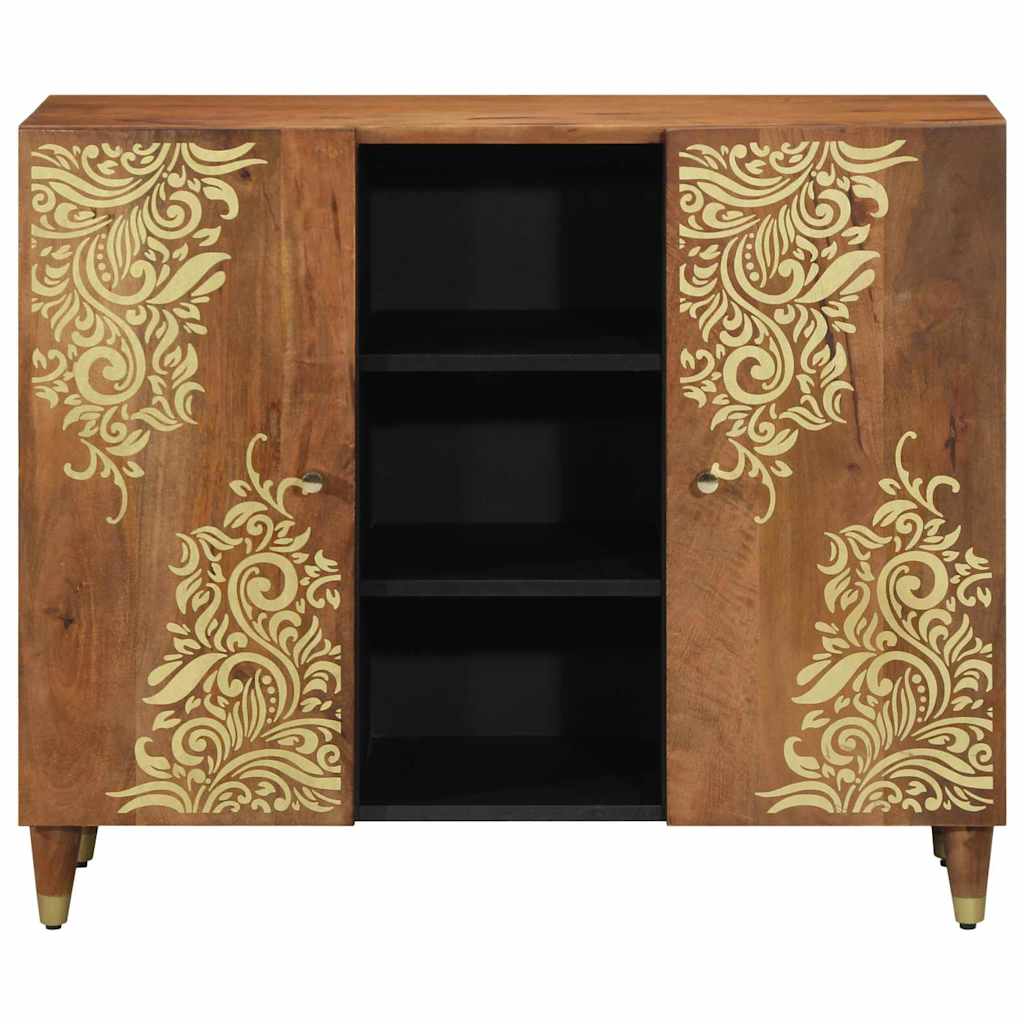 Media Storage Cabinet Sideboard Shelf 90 X 33 75 Cm Solid Mango Wood Black Grey