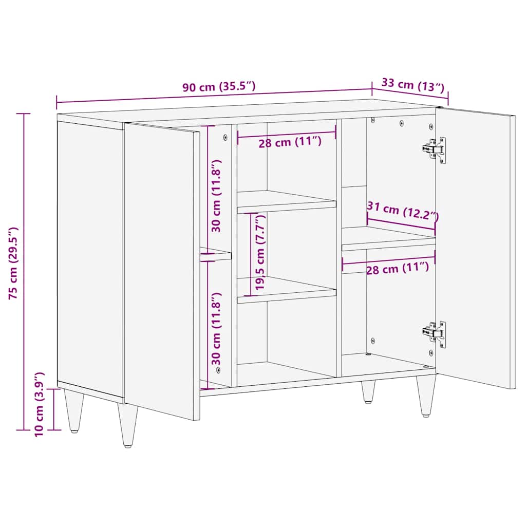 Media Storage Cabinet Sideboard Shelf 90 X 33 75 Cm Solid Mango Wood Black Grey