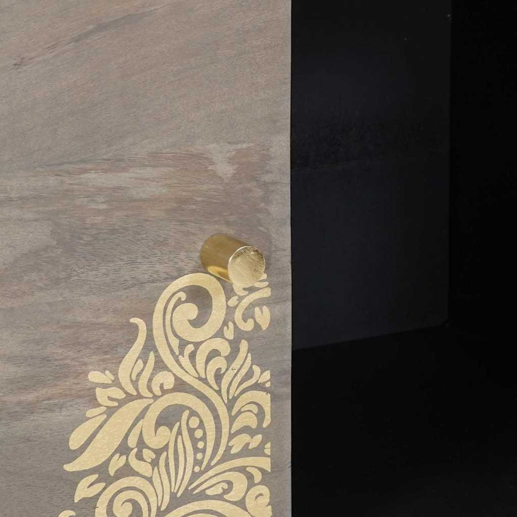 Media Storage Cabinet Sideboard Gold 80 X 33 75 Cm Solid Mango Wood Grey Black 8