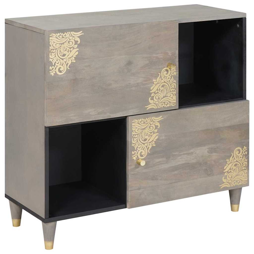 Media Storage Cabinet Sideboard Gold 80 X 33 75 Cm Solid Mango Wood Grey Black 8