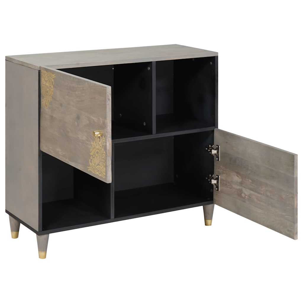 Media Storage Cabinet Sideboard Gold 80 X 33 75 Cm Solid Mango Wood Grey Black 8