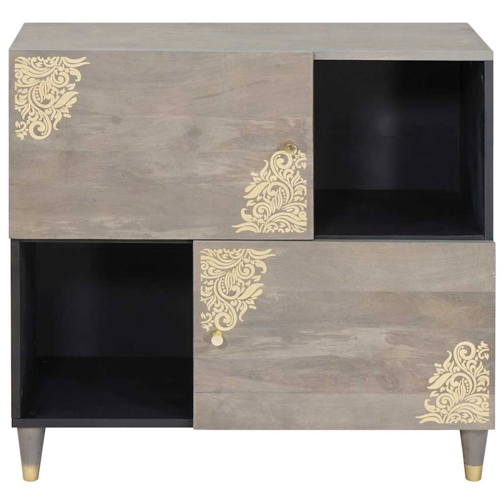 Media Storage Cabinet Sideboard Gold 80 X 33 75 Cm Solid Mango Wood Grey Black 8
