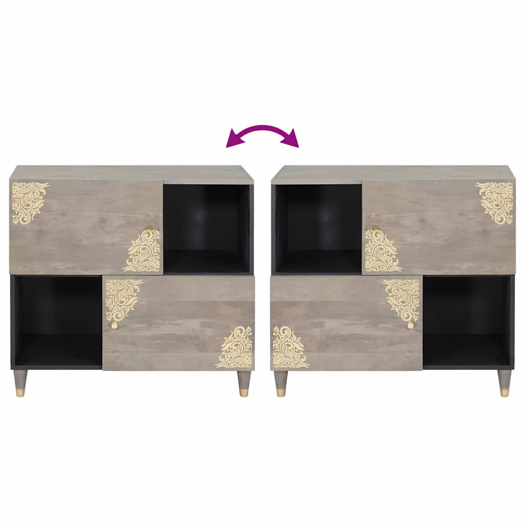 Media Storage Cabinet Sideboard Gold 80 X 33 75 Cm Solid Mango Wood Grey Black 8