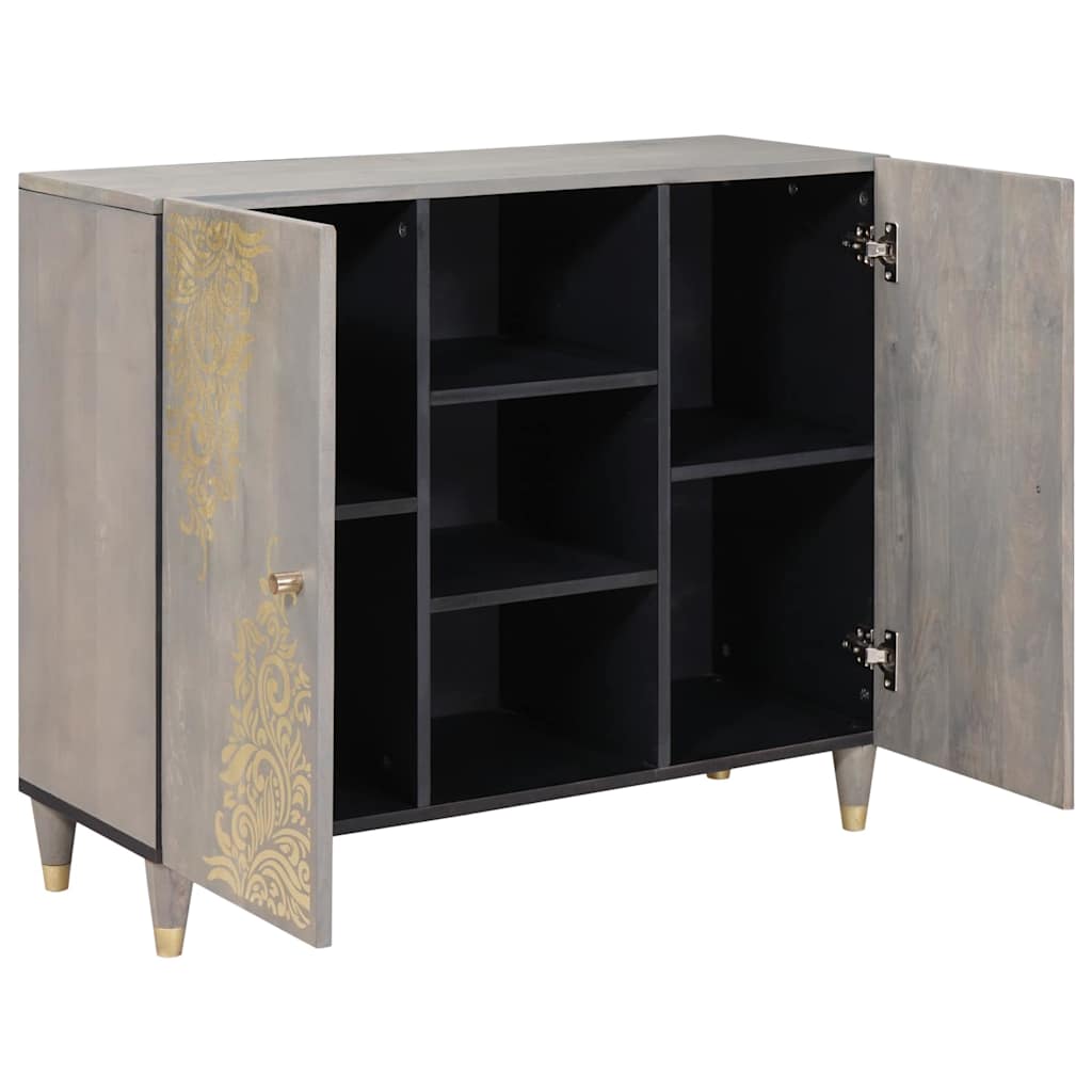 Media Storage Cabinet Sideboard Shelf 90 X 33 75 Cm Solid Mango Wood Black Grey