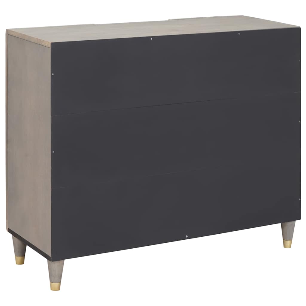 Media Storage Cabinet Sideboard Shelf 90 X 33 75 Cm Solid Mango Wood Black Grey