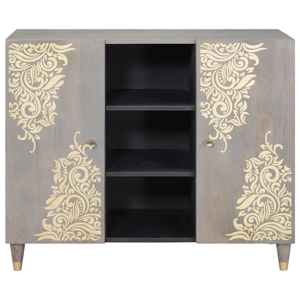Media Storage Cabinet Sideboard Shelf 90 X 33 75 Cm Solid Mango Wood Black Grey