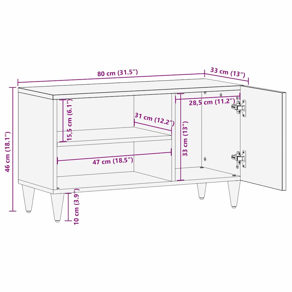 Tv Cabinet With Shelf 80 X 33 X 46 Cm Solid Mango Wood