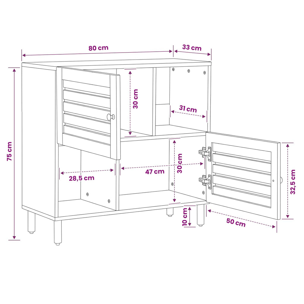 Storage Cabinets Brown 80 X 33.5 X 75 Cm Solid Mango Wood