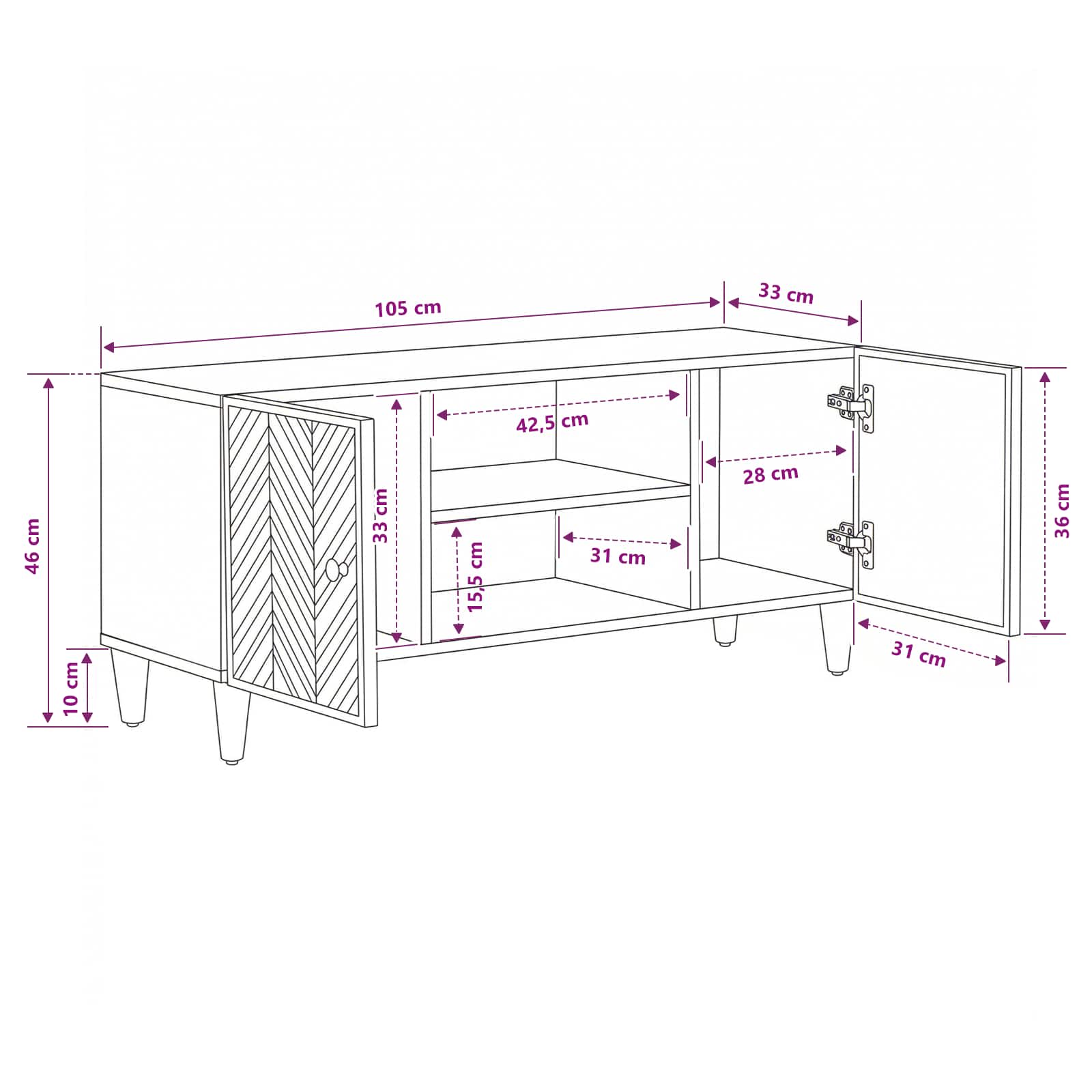 Storage Cabinets Brown 105 X 33.5 X 46 Cm Solid Mango Wood