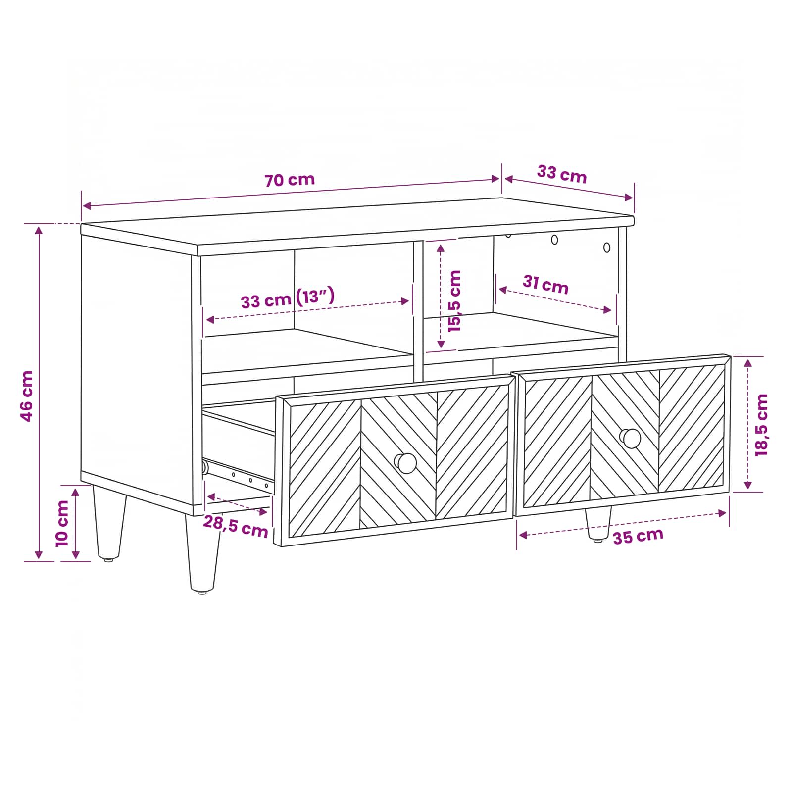 Storage Cabinets Brown 70 X 33.5 X 46 Cm Solid Mango Wood