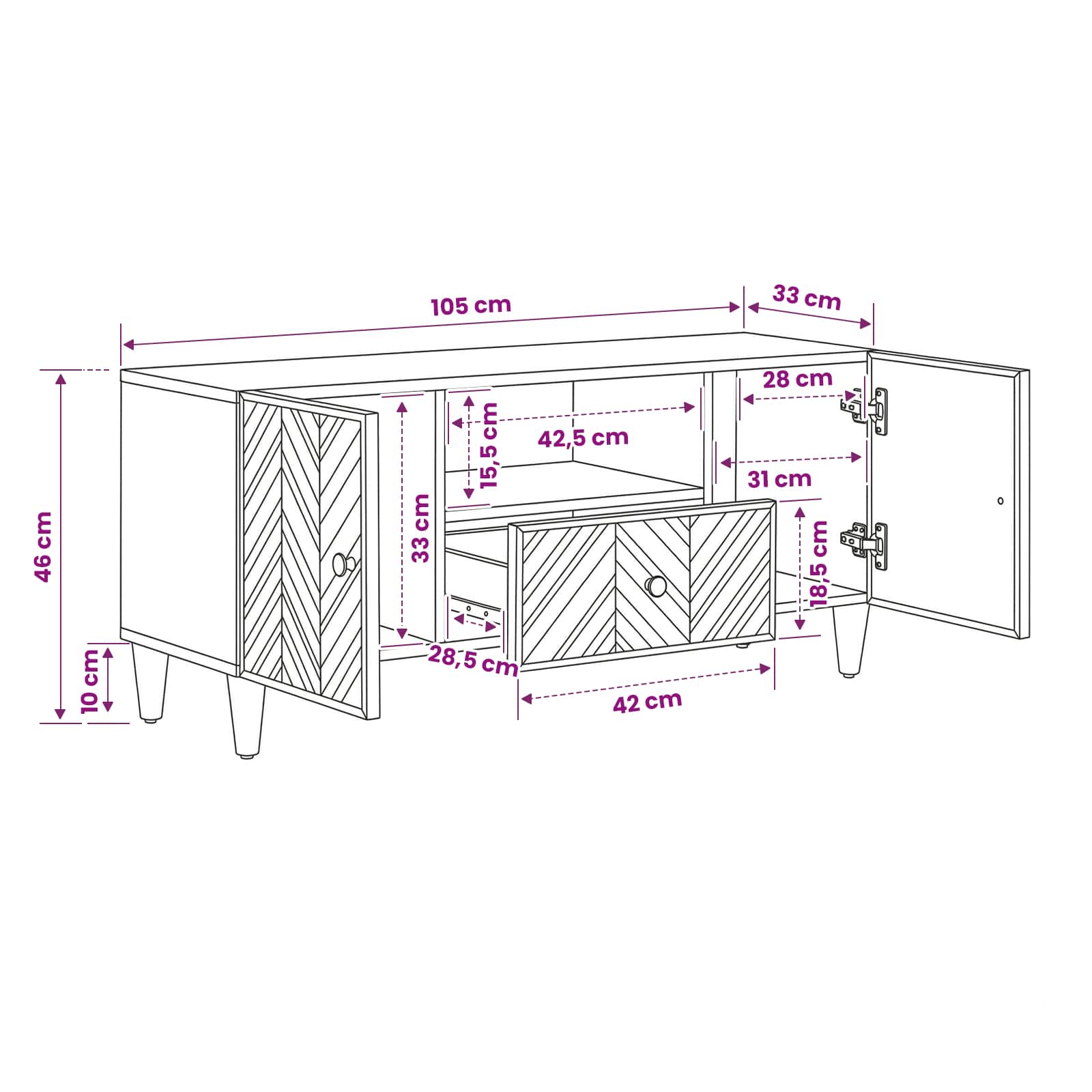 Storage Cabinets Brown 105 X 33.5 X 46 Cm Solid Mango Wood