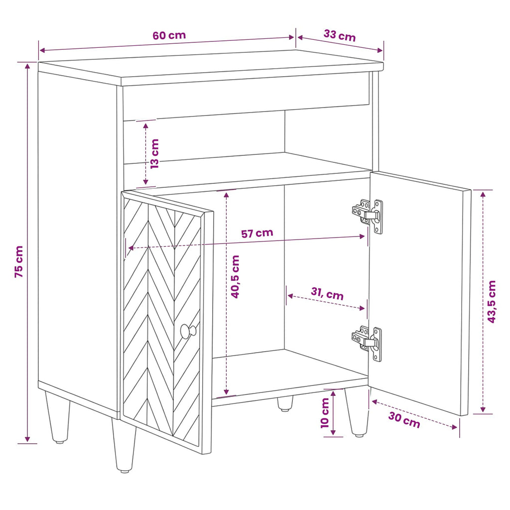 Storage Cabinets Brown 60 X 33.5 X 75 Cm Solid Mango Wood