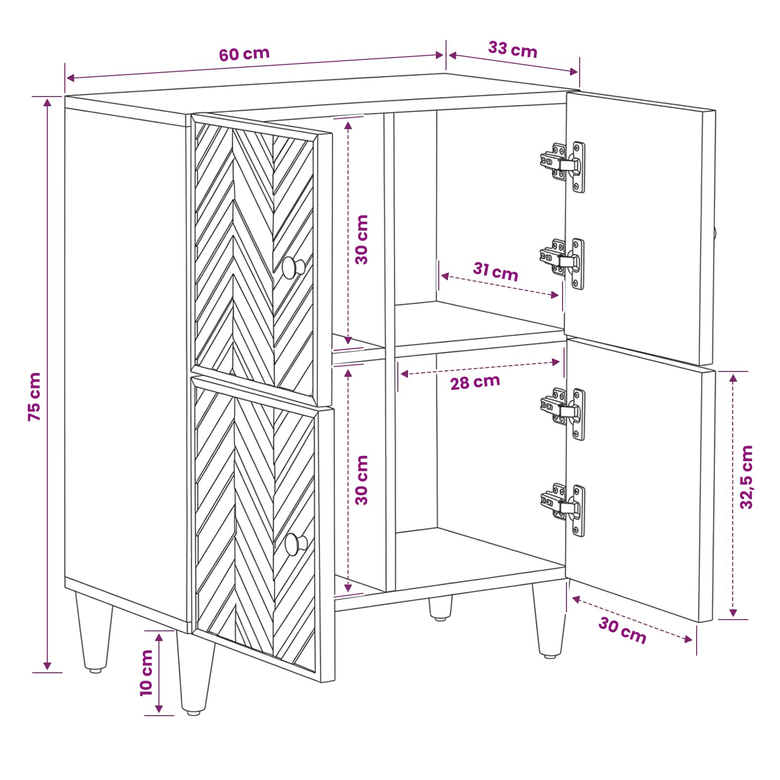 Storage Cabinets Brown 60 X 33.5 X 75 Cm Solid Mango Wood