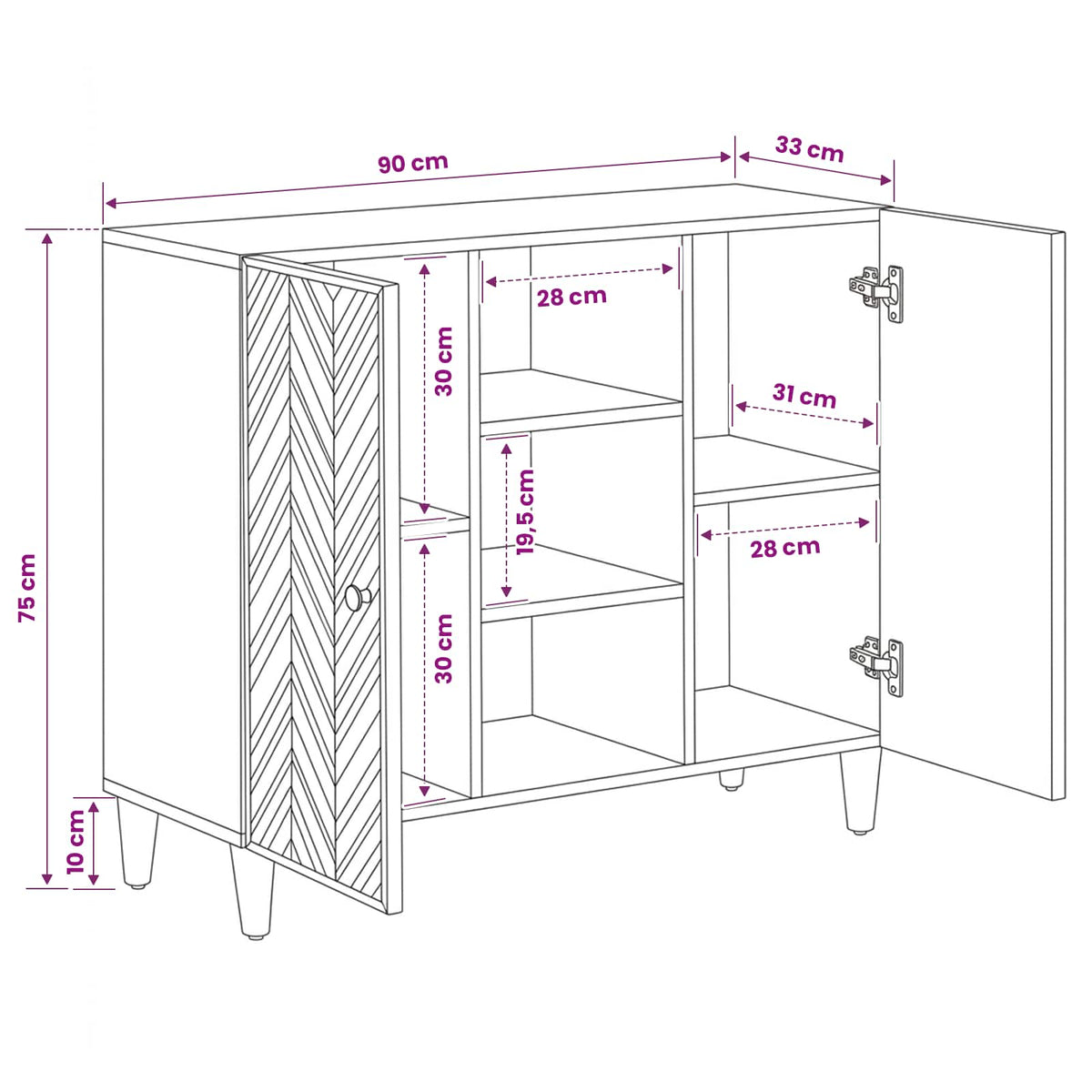 Media Storage Cabinet Cabinets Brown 90 X 33.5 75 Cm Solid Mango Wood 90 cm