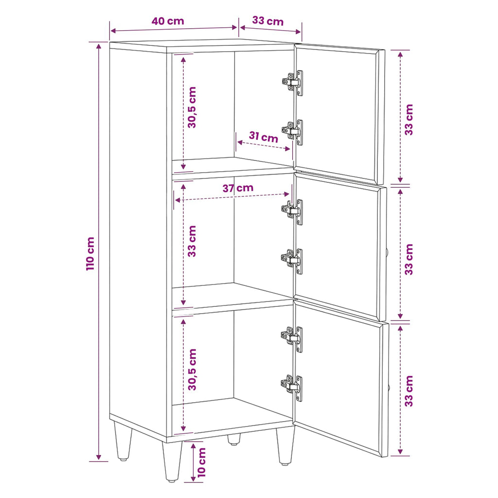 Storage Cabinets Brown 40 X 33.5 X 110 Cm Solid Mango Wood
