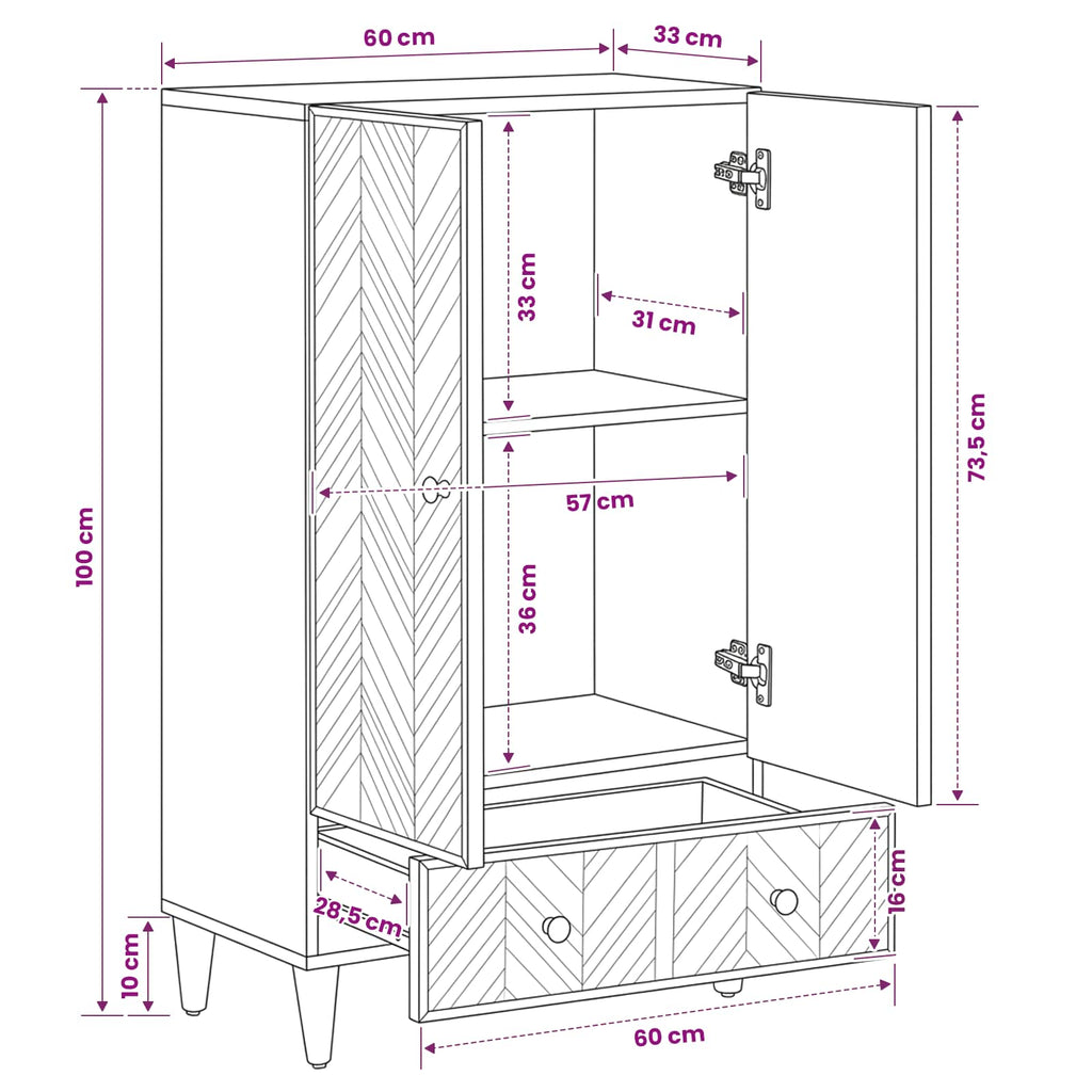 Storage Cabinets Brown 60 X 33.5 X 100 Cm Solid Mango Wood
