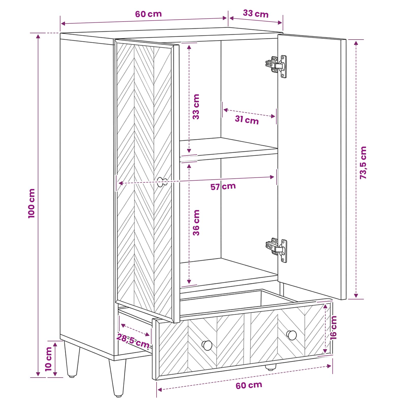 Storage Cabinets Brown 60 X 33.5 X 100 Cm Solid Mango Wood