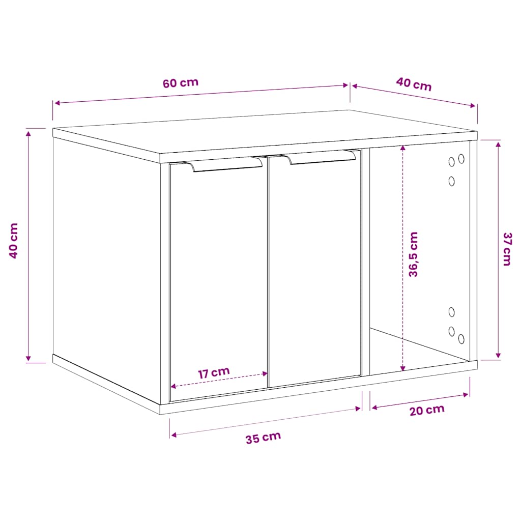 Cat Furniture Litter Box Enclosure Engineered Wood Oak Sonoma Oak Grey Sonoma 60