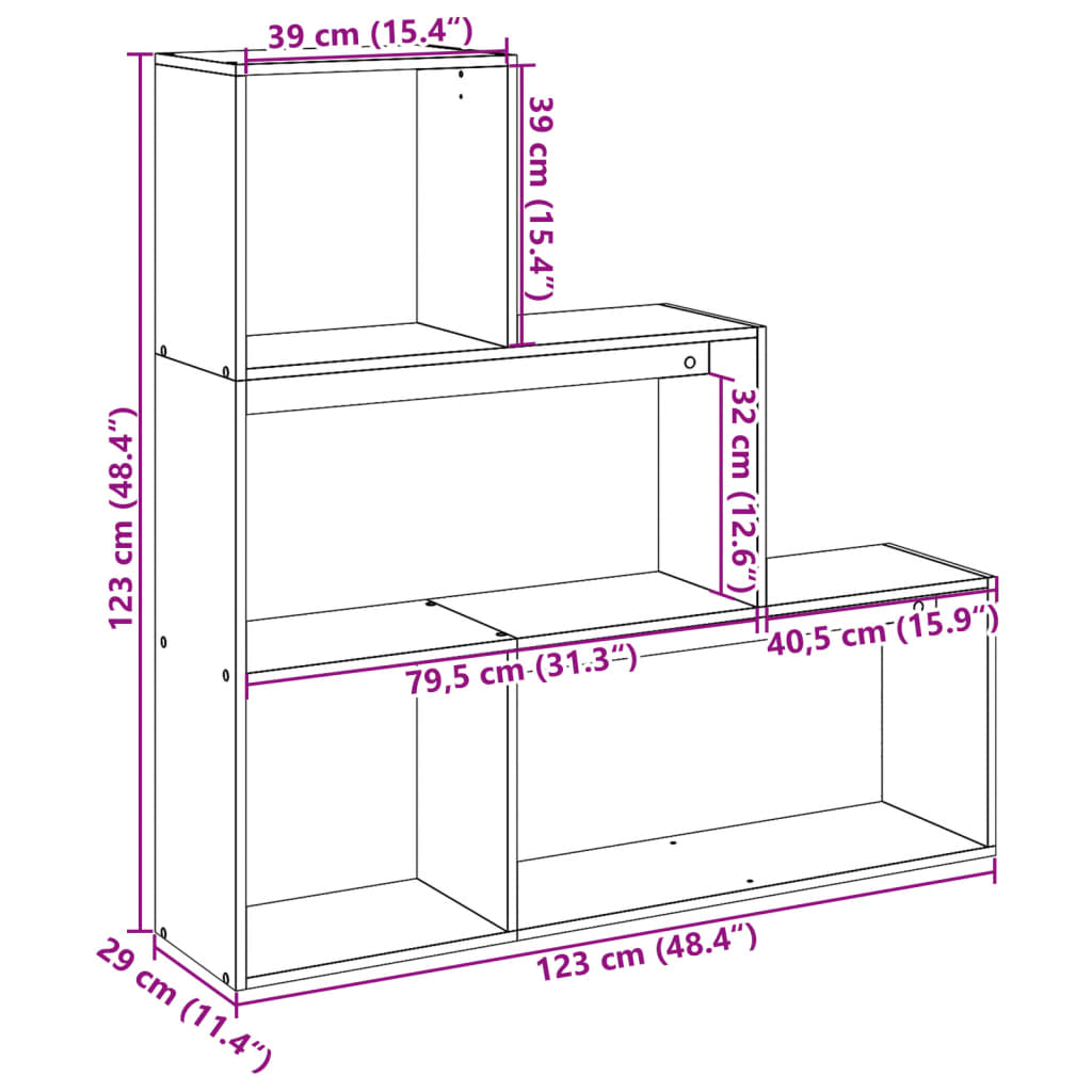 Room Divider Bookcase 3-Tier 123X29X Engineered Wood