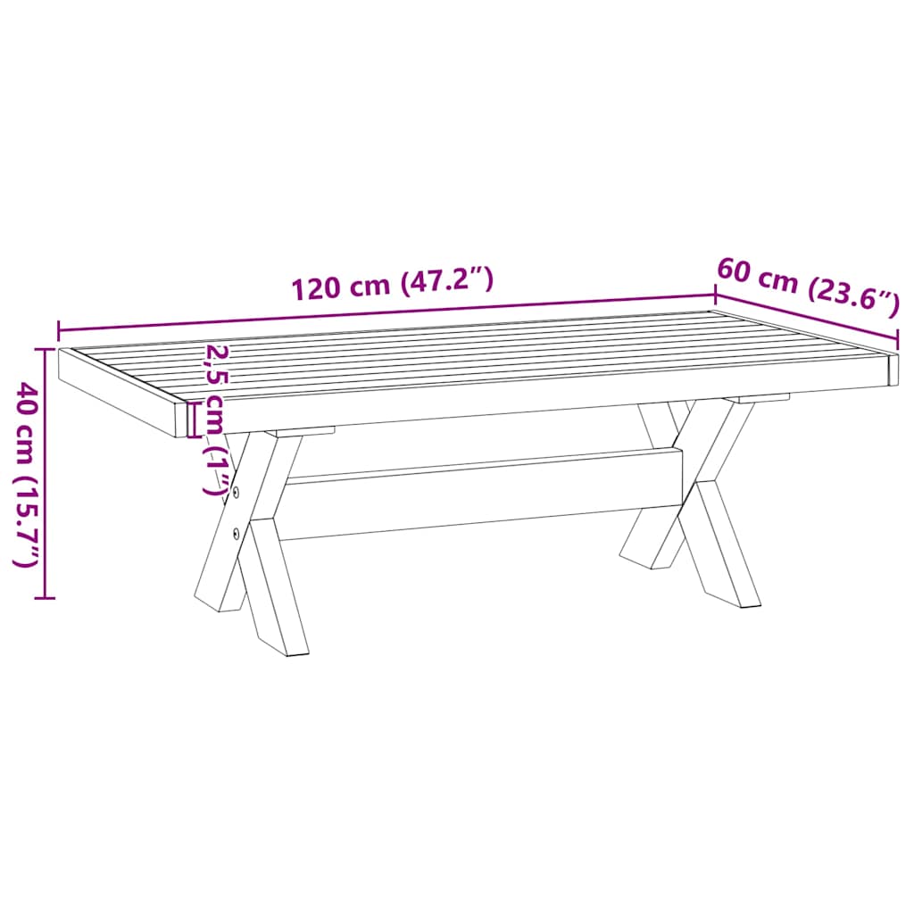 Coffee Table Noain X-Shaped Legs 120X60X40 Cm Solid Wood Pine