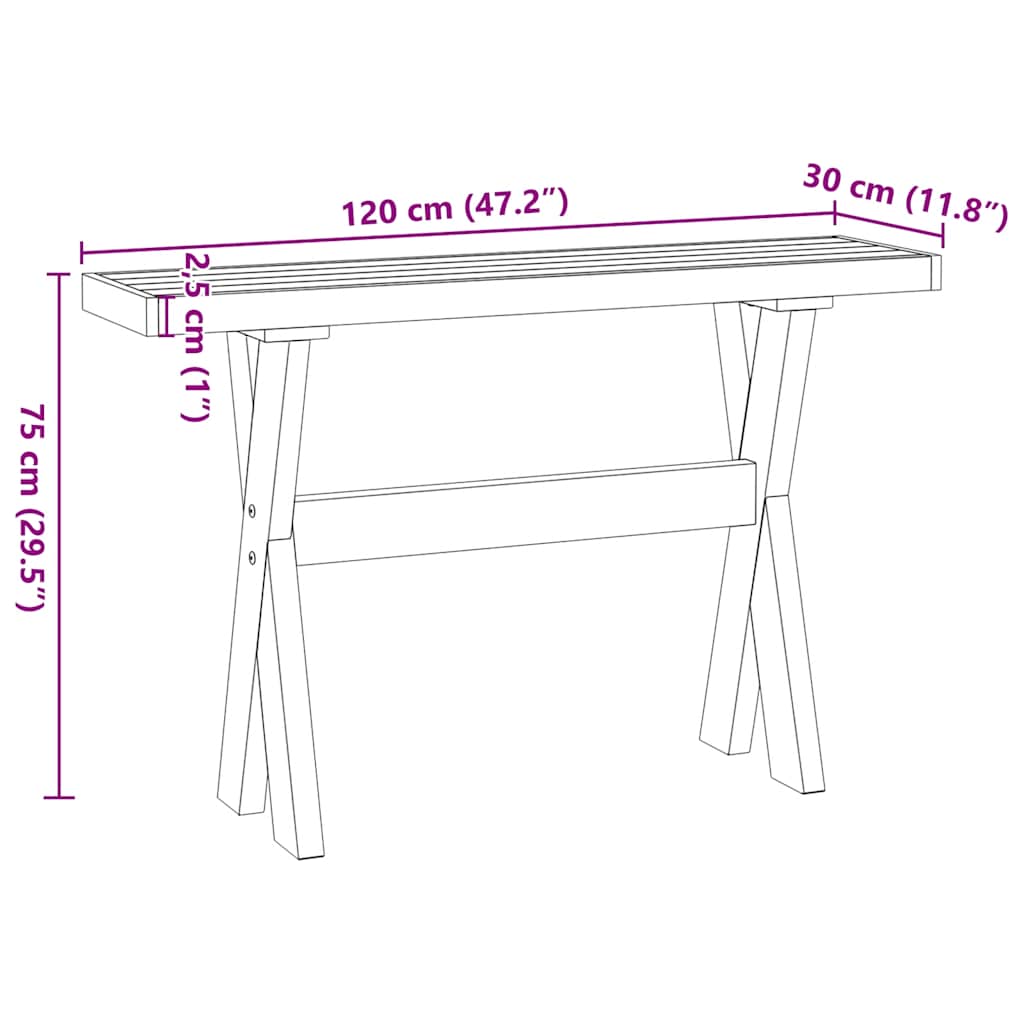 Console Table Noain X-Shaped Legs 120X30X75 Cm Solid Wood Pine