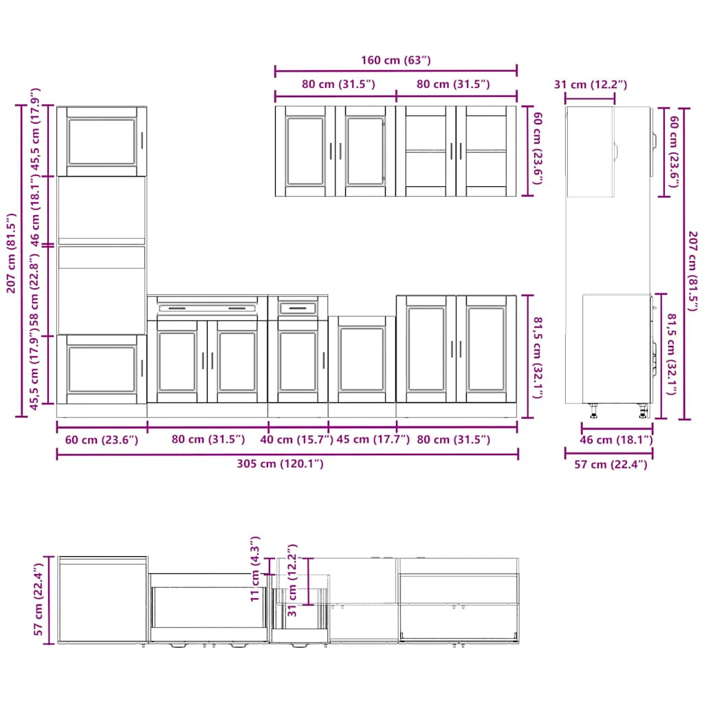 7 Piece Kitchen Cabinet Set Kalmar Engineered Wood