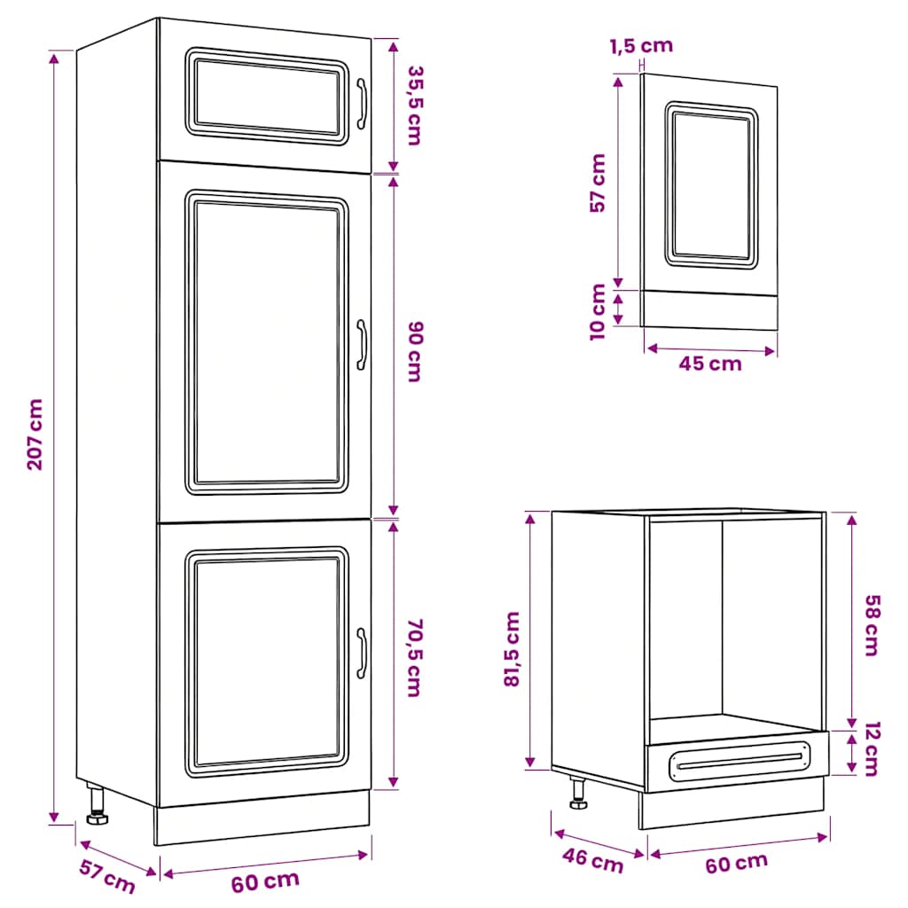 Kitchen Cabinets 7 Piece Cabinet Set Kalmar Engineered Wood Concrete Grey White