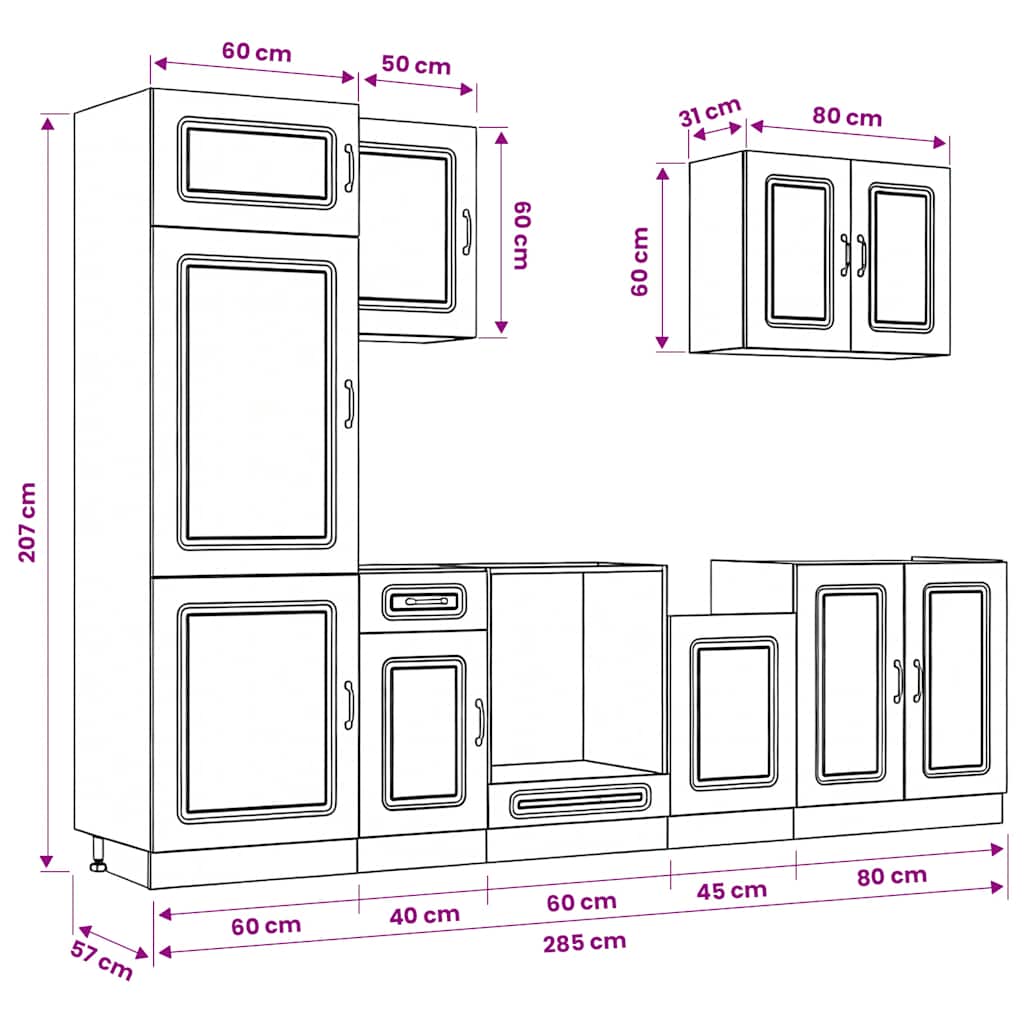 Kitchen Cabinets 7 Piece Cabinet Set Kalmar Engineered Wood Concrete Grey White
