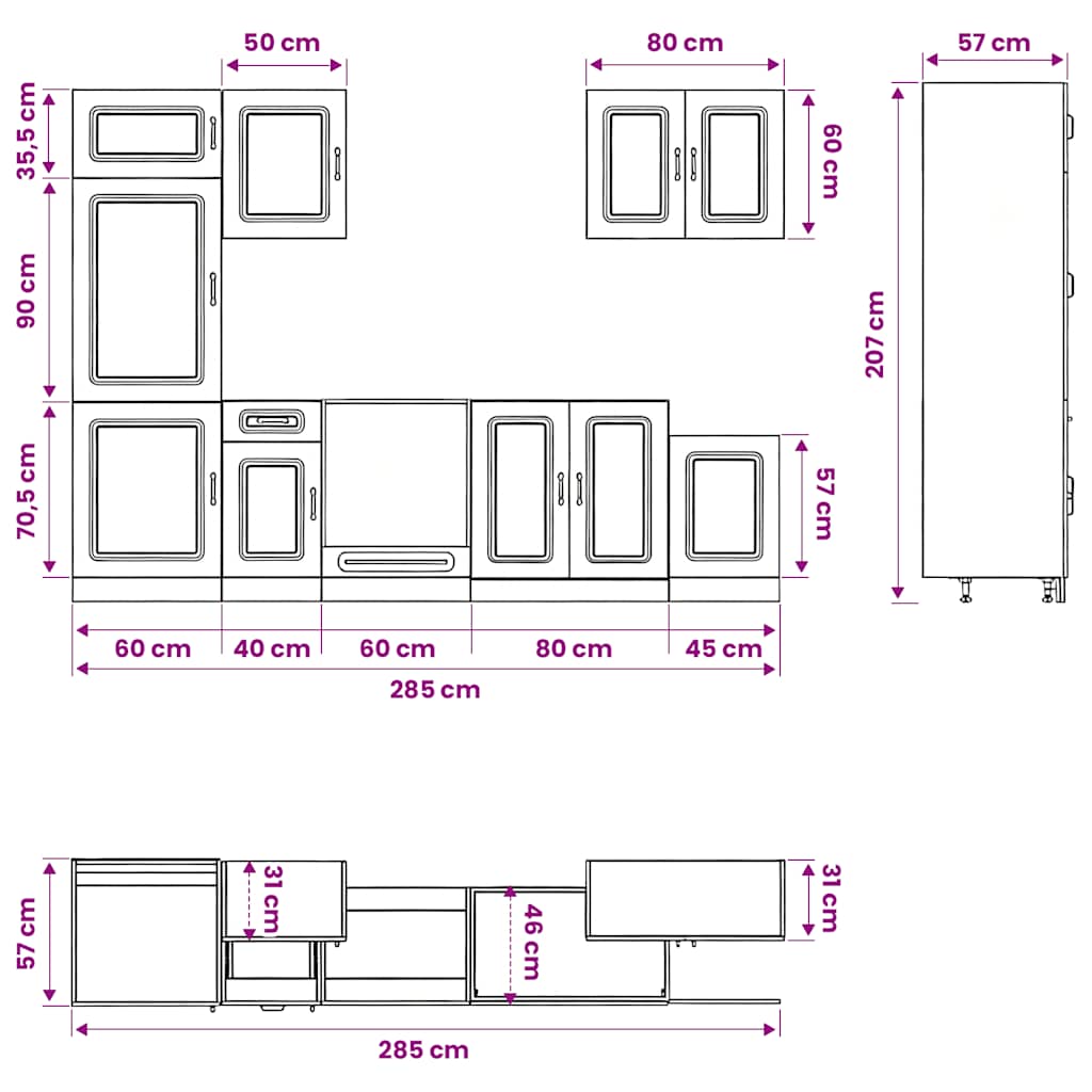 Kitchen Cabinets 7 Piece Cabinet Set Kalmar Engineered Wood Concrete Grey White