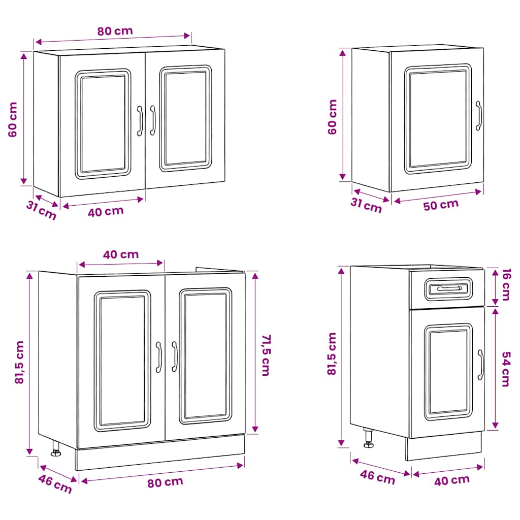 Kitchen Cabinets 7 Piece Cabinet Set Kalmar Engineered Wood Concrete Grey White