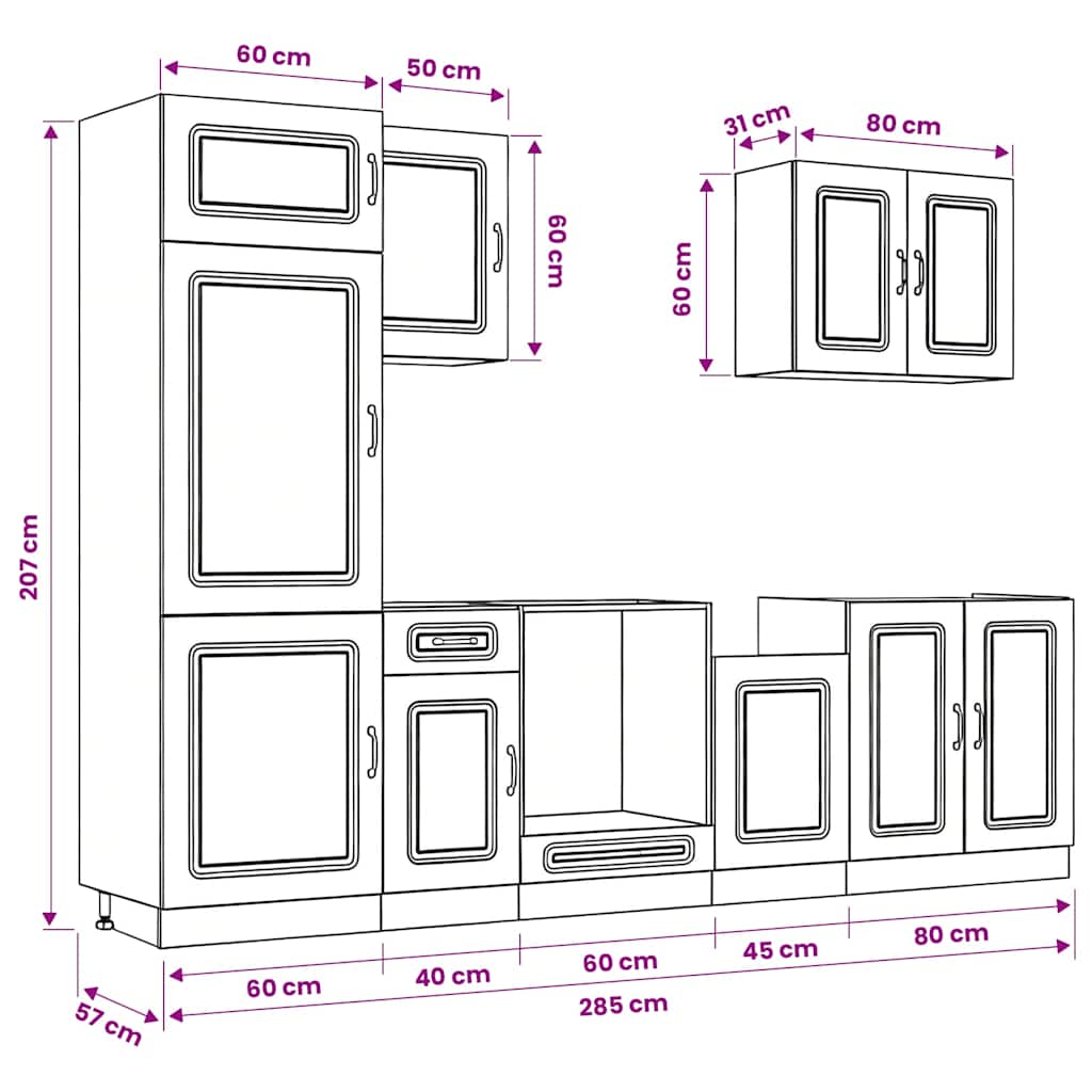 Kitchen Cabinets 7 Piece Cabinet Set Kalmar Engineered Wood Concrete Grey White