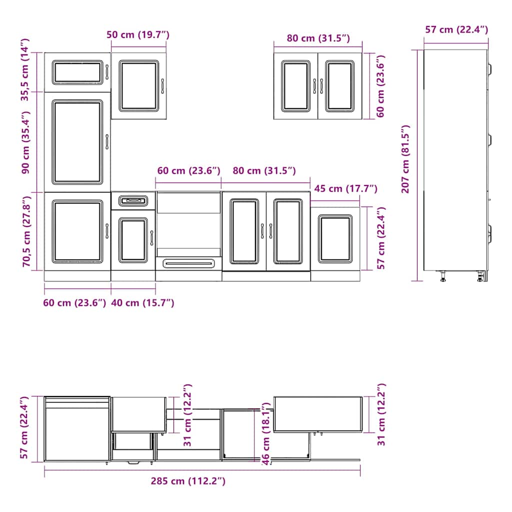 7 Piece Kitchen Cabinet Set Kalmar Engineered Wood