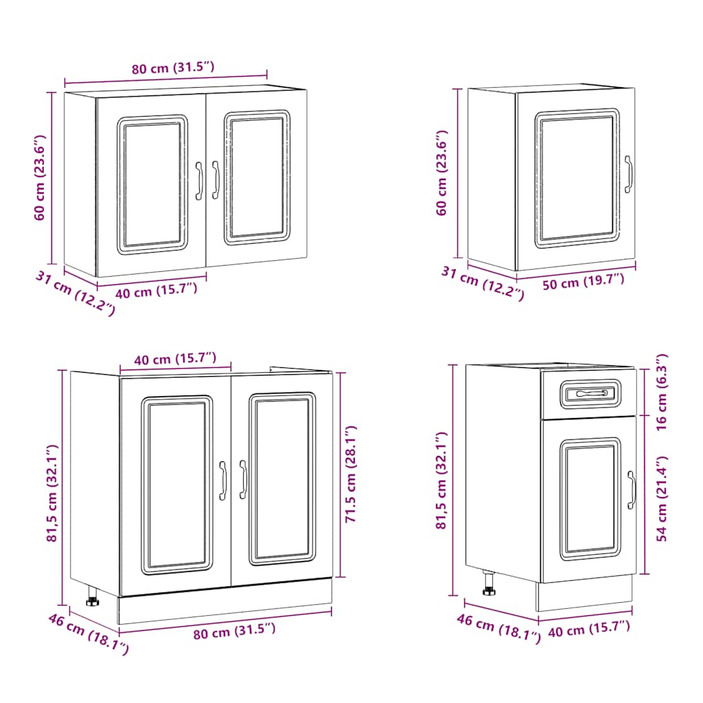 7 Piece Kitchen Cabinet Set Kalmar Engineered Wood