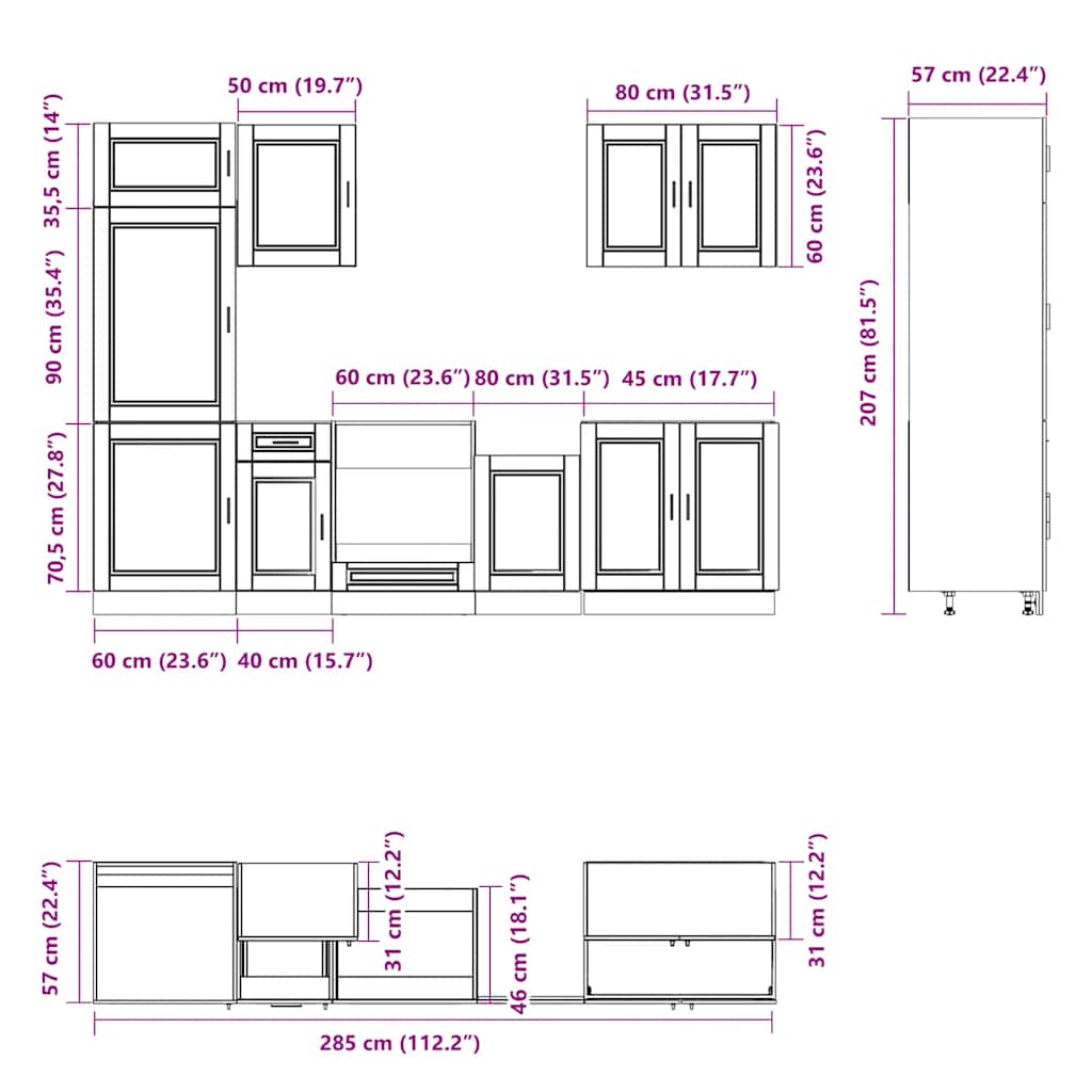 7 Piece Kitchen Cabinet Set Porto Engineered Wood