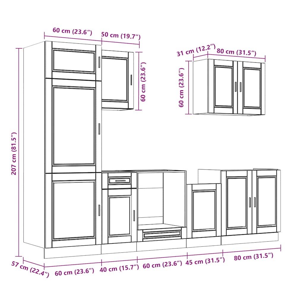 7 Piece Kitchen Cabinet Set Porto Engineered Wood