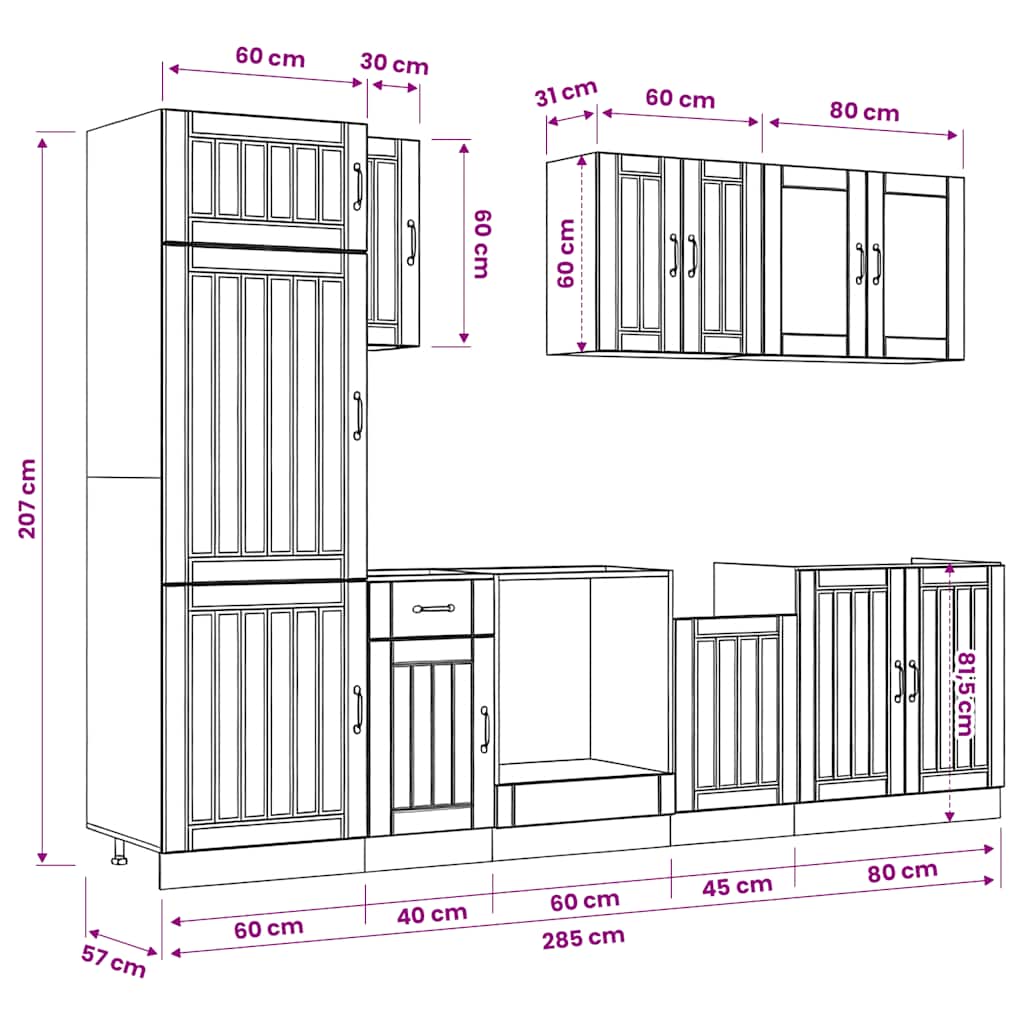 Kitchen Cabinets 8 Piece Cabinet Set Lucca Engineered Wood Black Adjustable