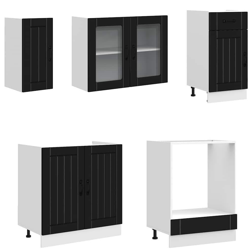Kitchen Cabinets 8 Piece Cabinet Set Lucca Engineered Wood Black Adjustable
