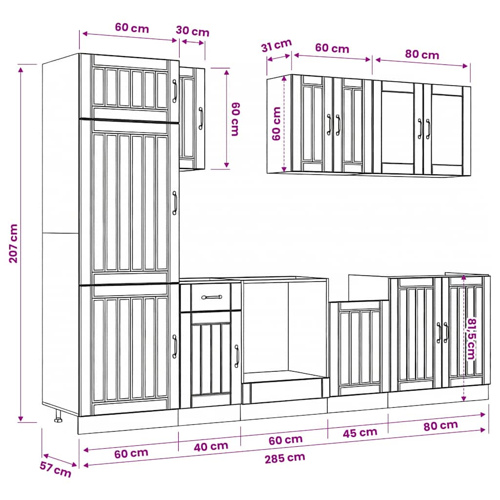 Kitchen Cabinets 8 Piece Cabinet Set Lucca Engineered Wood Black Adjustable