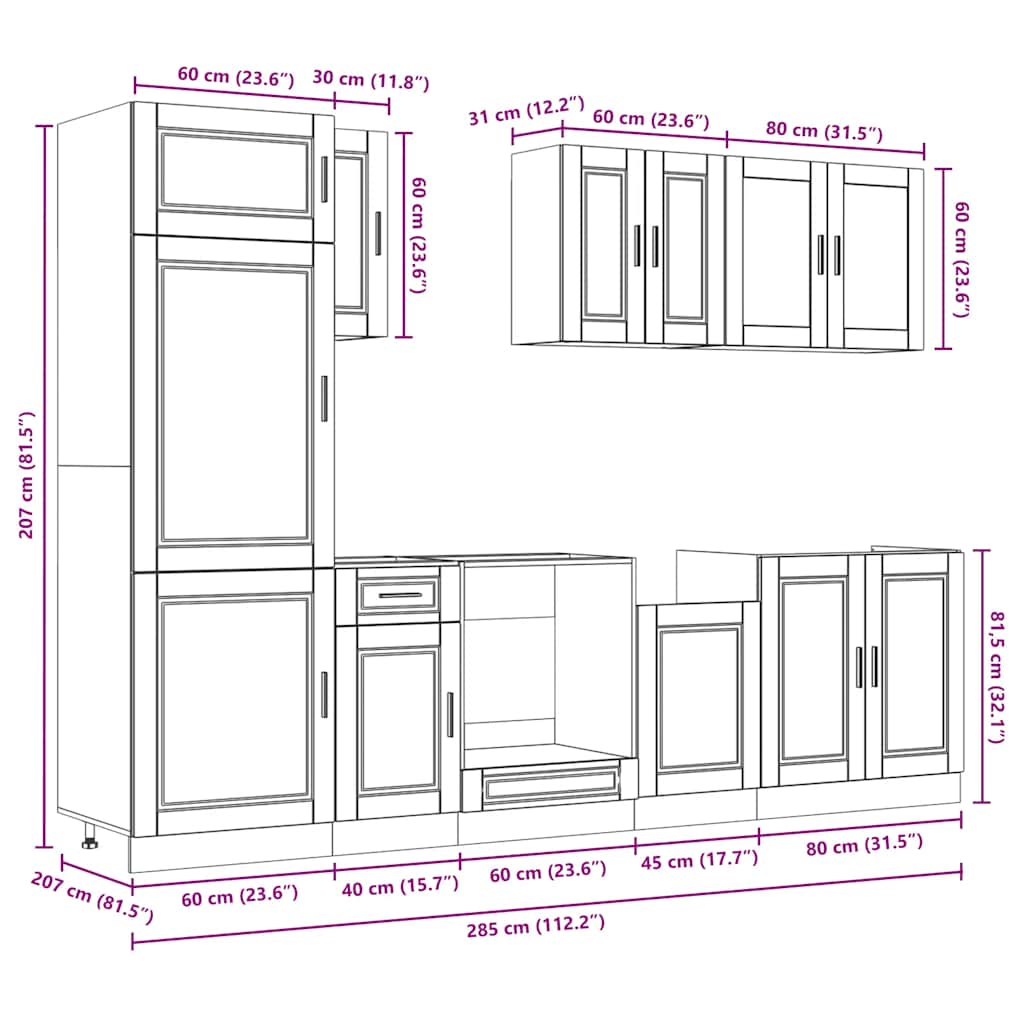 8 Piece Kitchen Cabinet Set Porto Engineered Wood